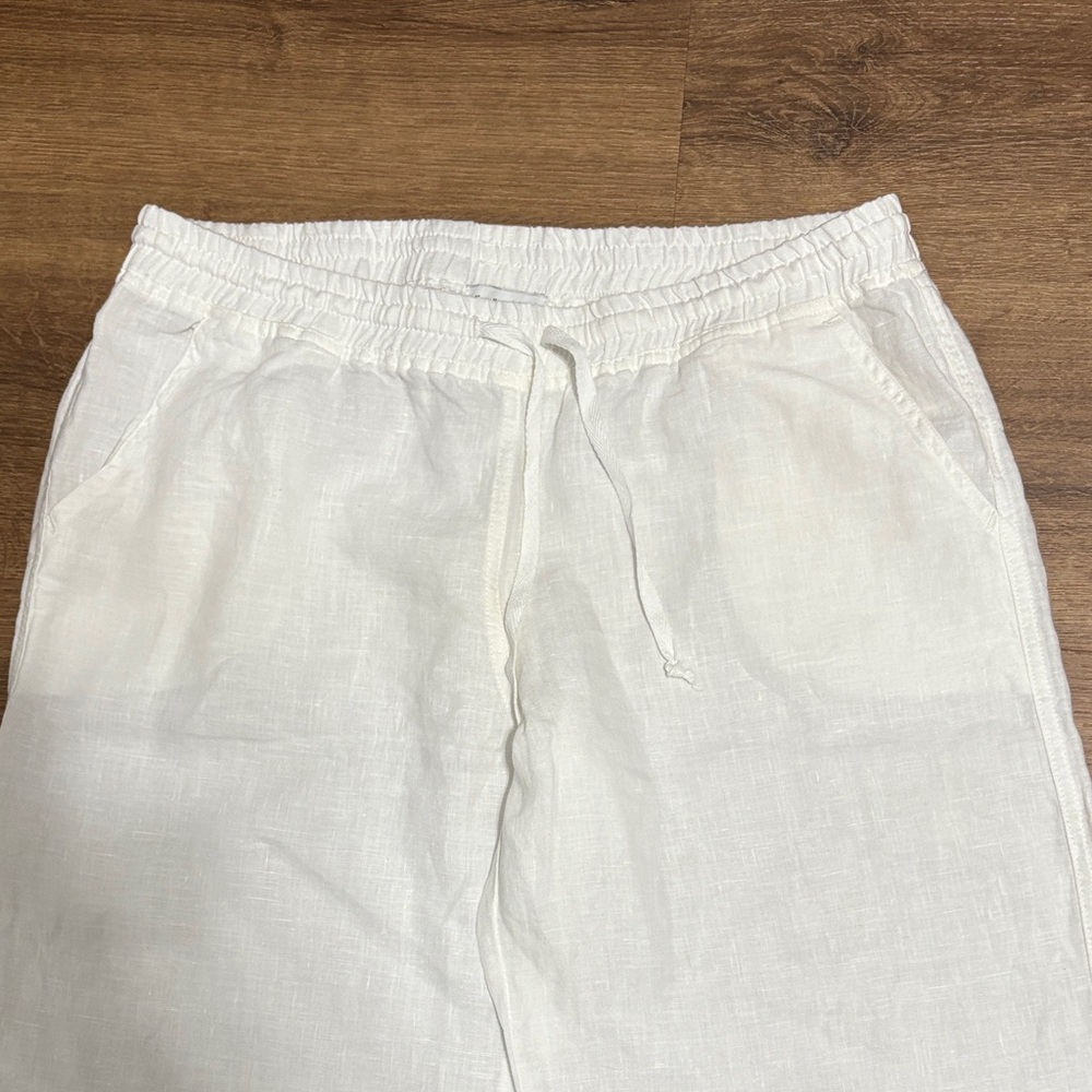Allen Allen USA White Linen Drawstring Pants 100% Linen Size Large - Picture 2 of 6